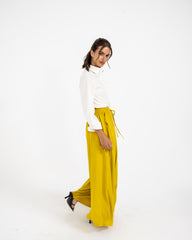 LINEN WIDE LEG PANT-YELLOW