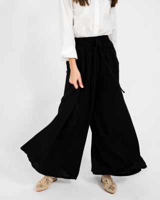 LINEN WIDE LEG PANT-BLACK