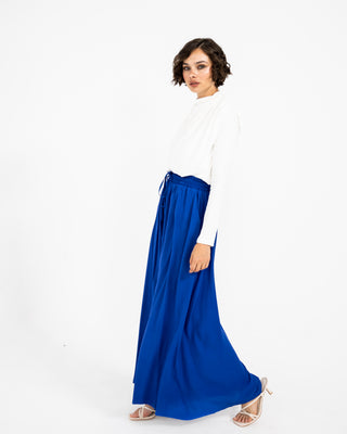 LINEN WIDE LEG PANT-BLUE