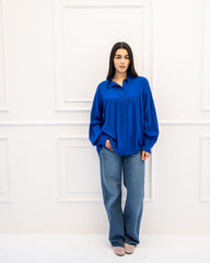 OVERSIZED COTTON BLOUSE -BLUE