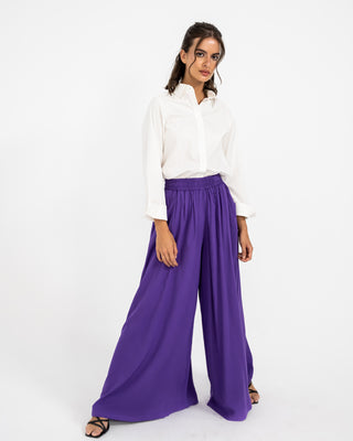 LINEN WIDE LEG PANT-PURPLE