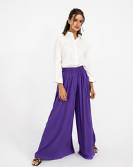 LINEN WIDE LEG PANTS-PURPLE