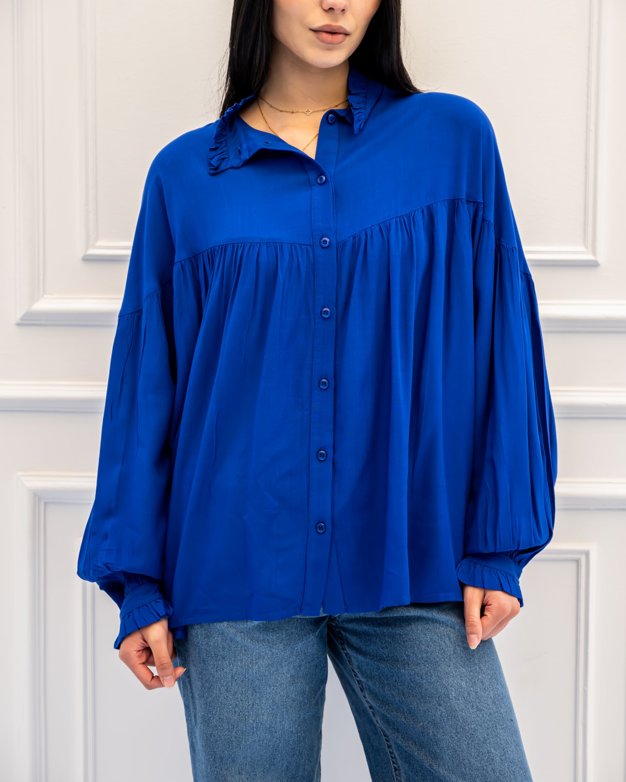 OVERSIZED COTTON BLOUSE -BLUE