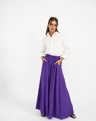 LINEN WIDE LEG PANTS-PURPLE