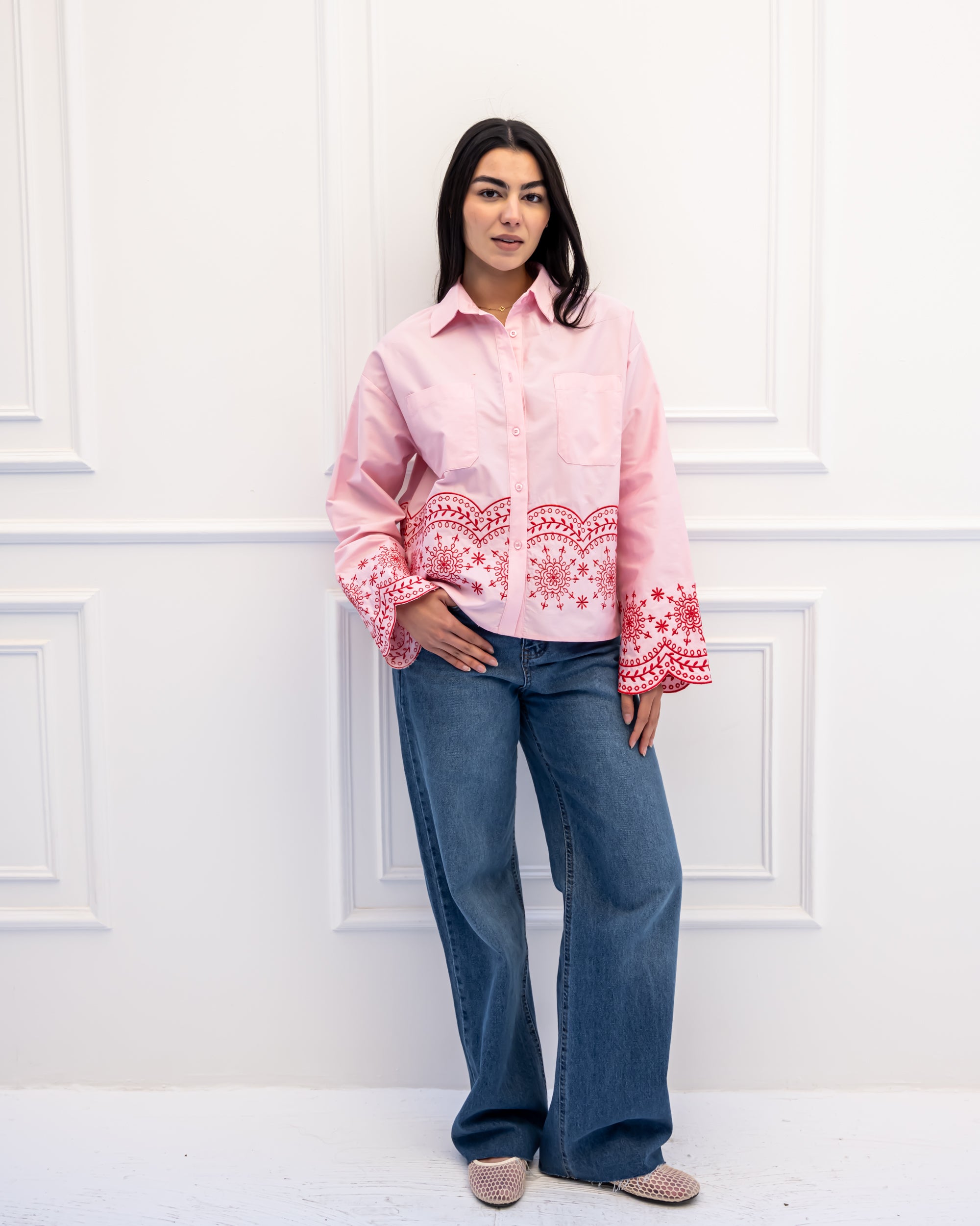 Embroidered shirt-PINK