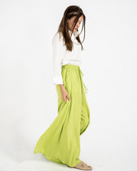 LINEN WIDE LEG PANTS-LEMON