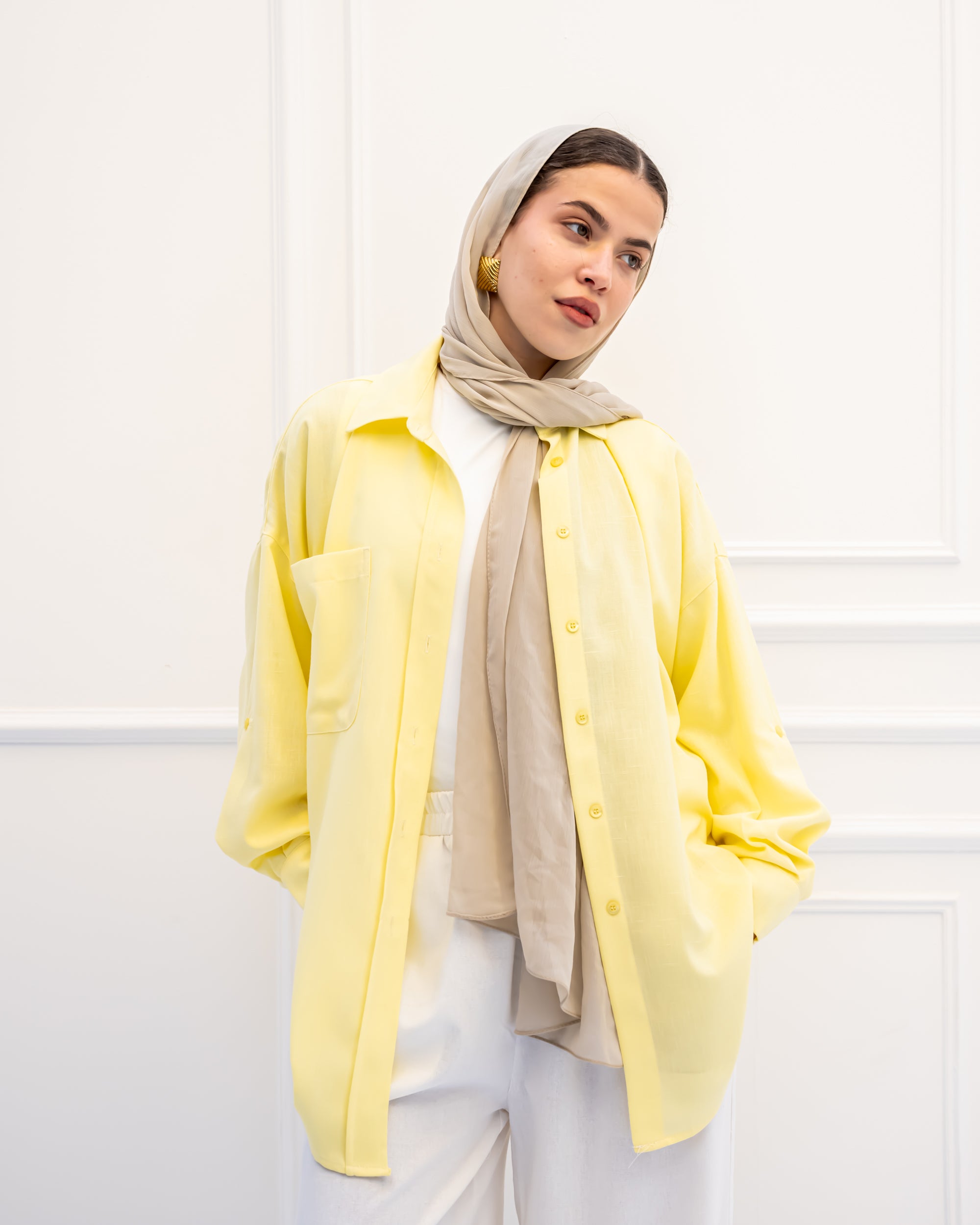 OVERSIZED LINEN SHIRT-YELLOW