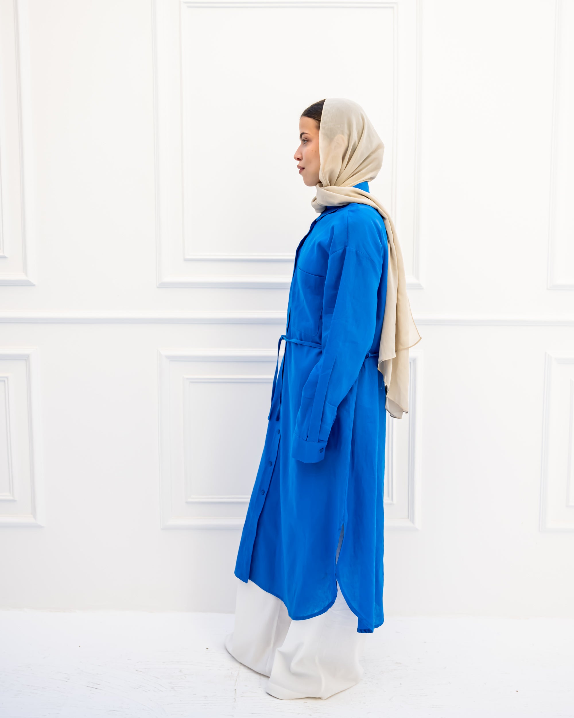 PURE LINEN LONG SHIRT-BLUE