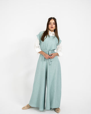 SLEEVELESS LINEN JUMPSUIT-MINT GREEN