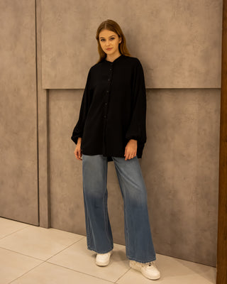 PLAIN OVERSIZED BLOUSE -BLACK