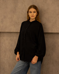 PLAIN OVERSIZED BLOUSE -BLACK