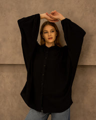 PLAIN OVERSIZED BLOUSE -BLACK