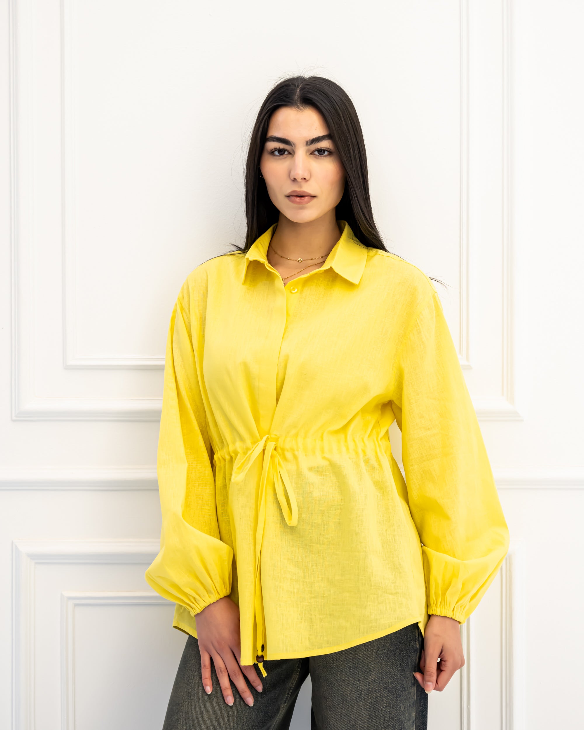 PURE LINEN BLOUSE-YELLOW