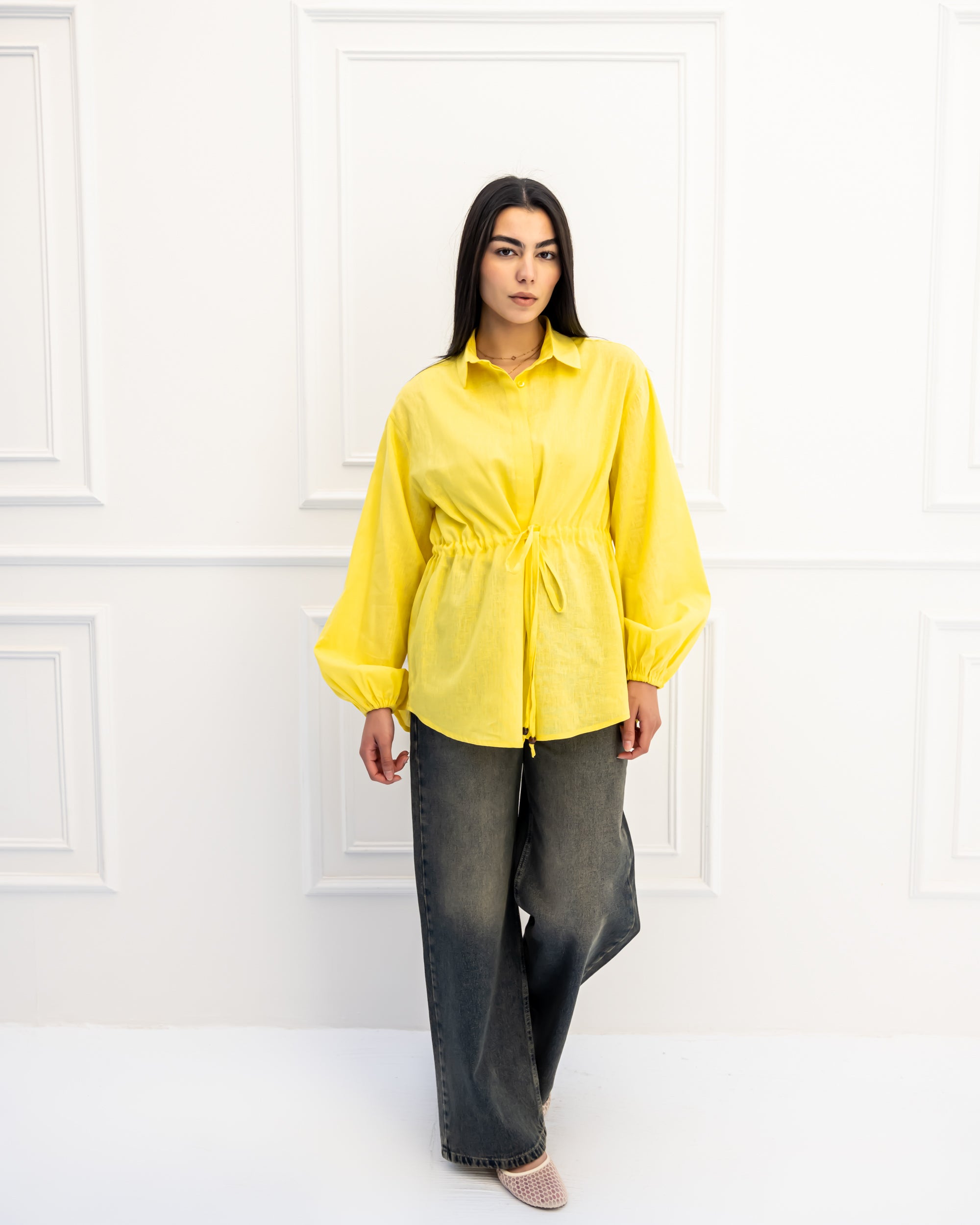 PURE LINEN BLOUSE-YELLOW