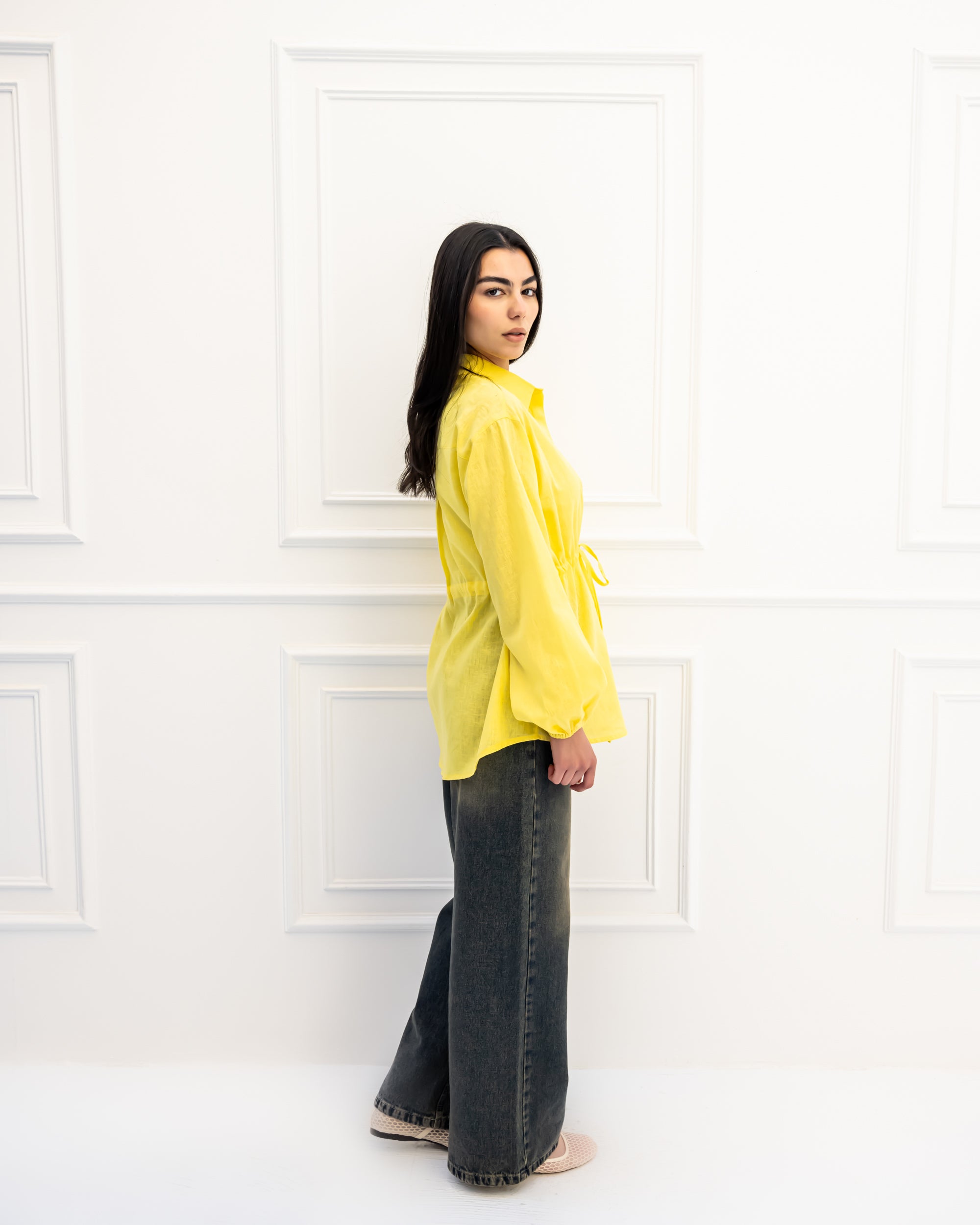 PURE LINEN BLOUSE-YELLOW