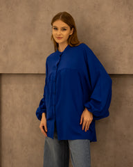 PLAIN OVERSIZED BLOUSE -BLUE
