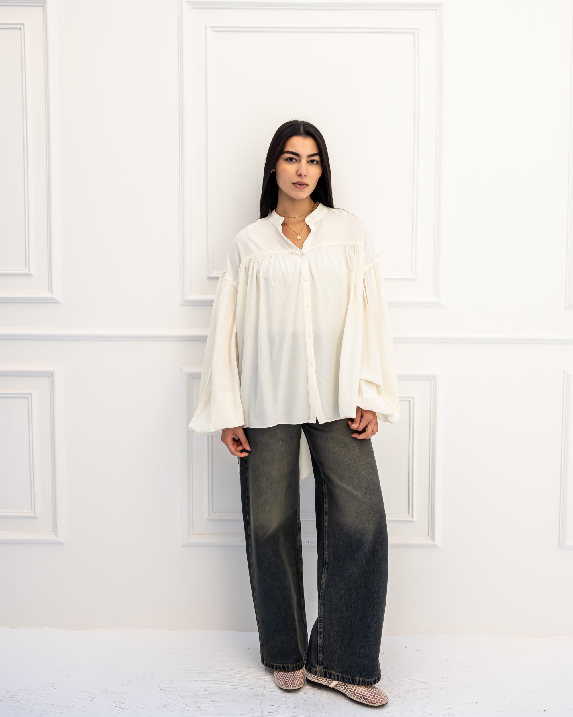 PLAIN OVERSIZED BLOUSE-OFF WHITE