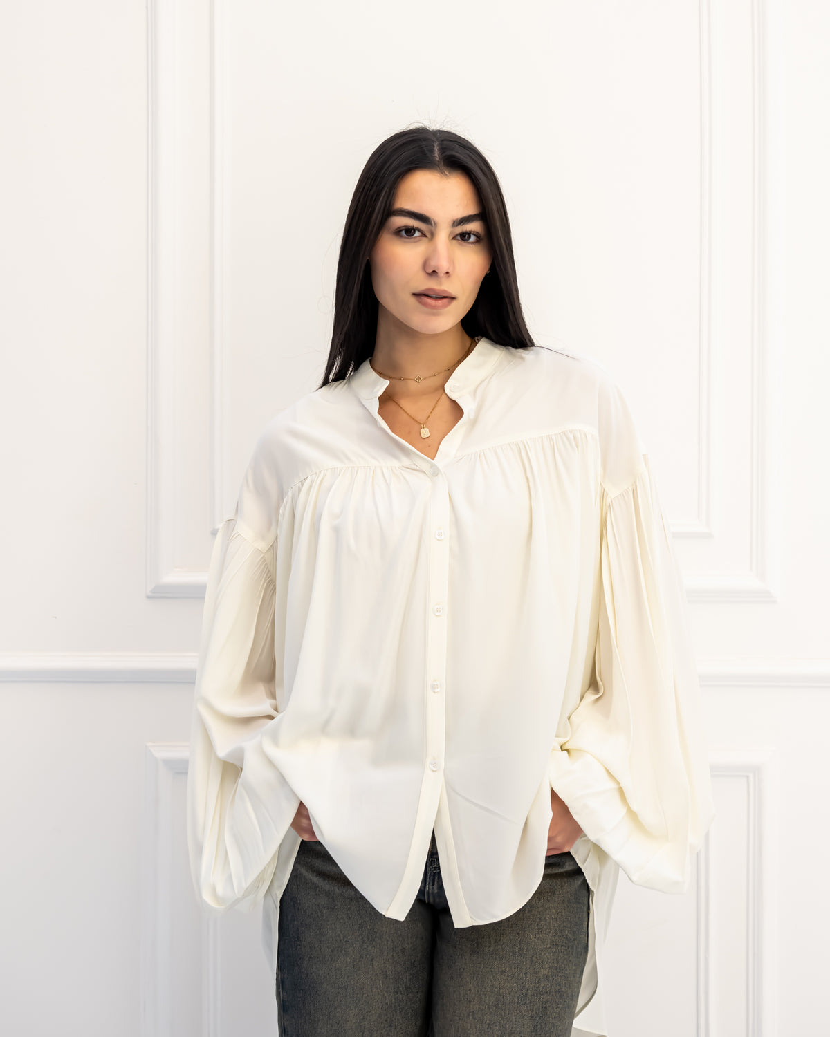 PLAIN OVERSIZED BLOUSE-OFF WHITE