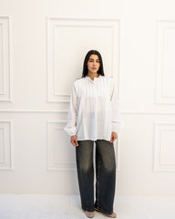 OVERSIZED PURE LINEN BLOUSE-WHITE