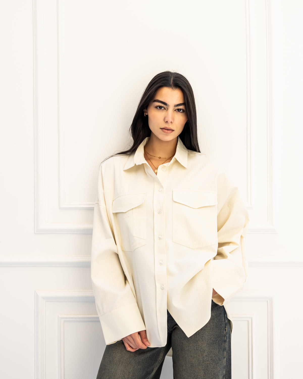 OVERSISED GABARDINE SHIRT-OFF WHITE