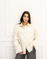 OVERSISED GABARDINE SHIRT-OFF WHITE