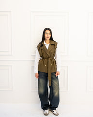 SLEEVELESS GABARDINE VEST -OLIVE