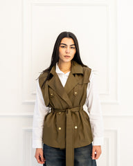 SLEEVELESS GABARDINE VEST -OLIVE