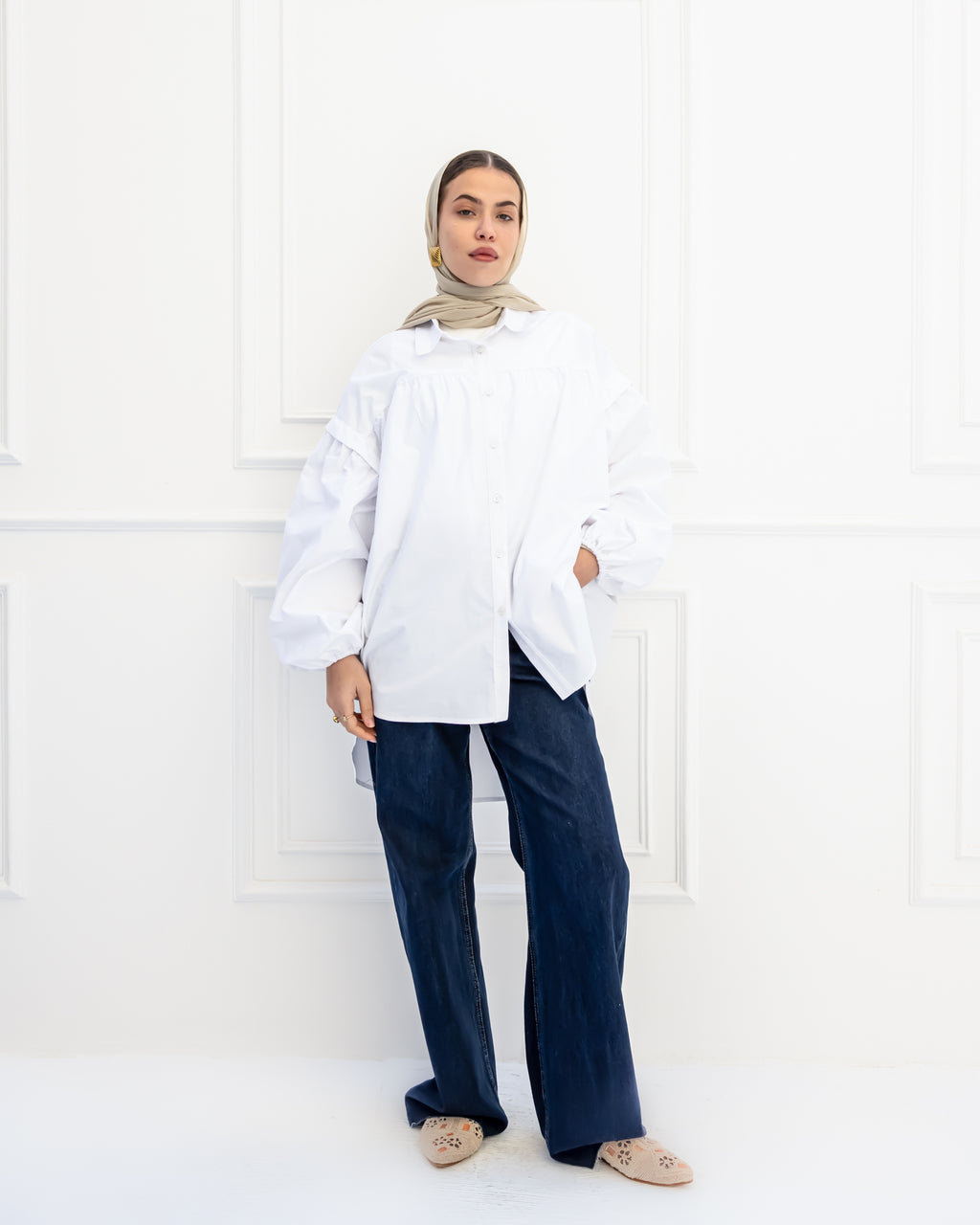 PLAIN OVERSIZED BLOUSE-WHITE