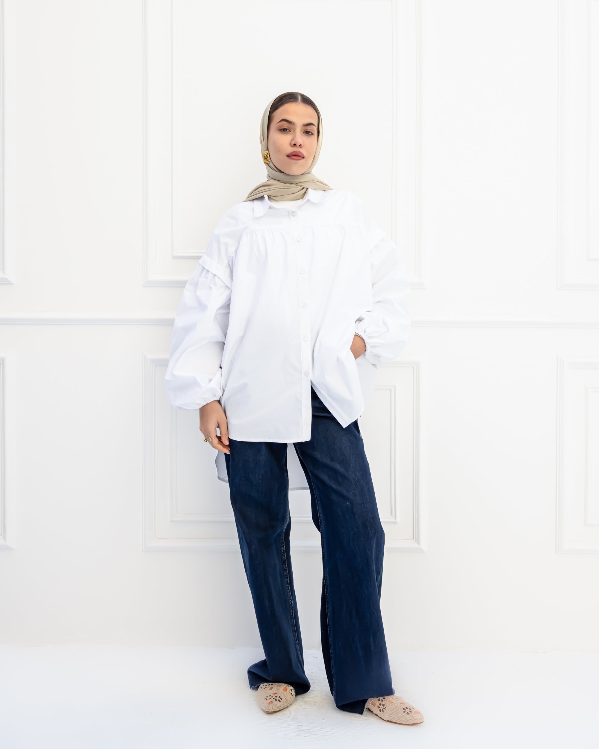 PLAIN OVERSIZED BLOUSE-WHITE