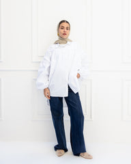 PLAIN OVERSIZED BLOUSE-WHITE