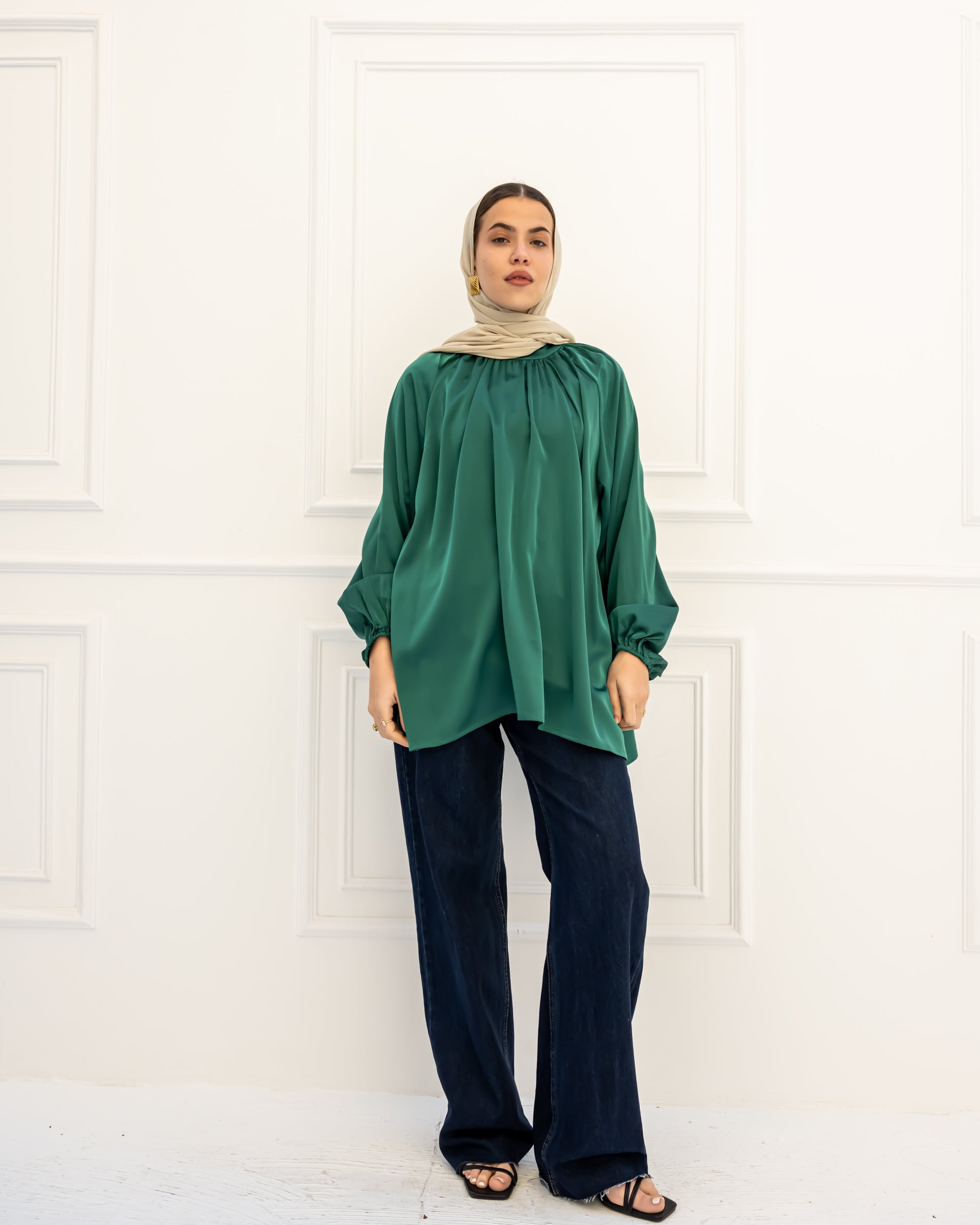 OVERSIZED SATIN BLOUSE -GREEN