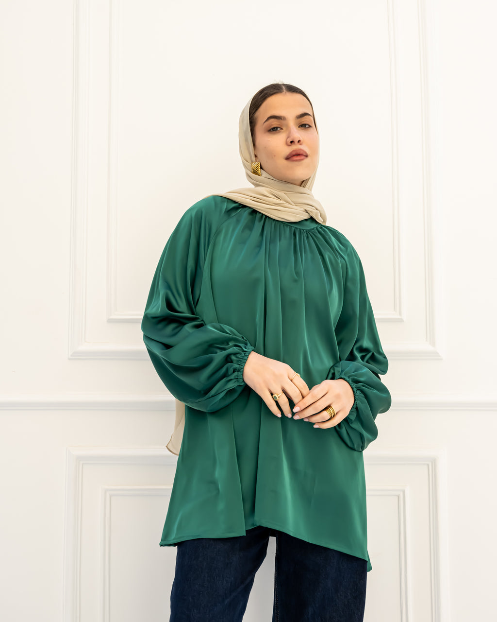 OVERSIZED SATIN BLOUSE -GREEN