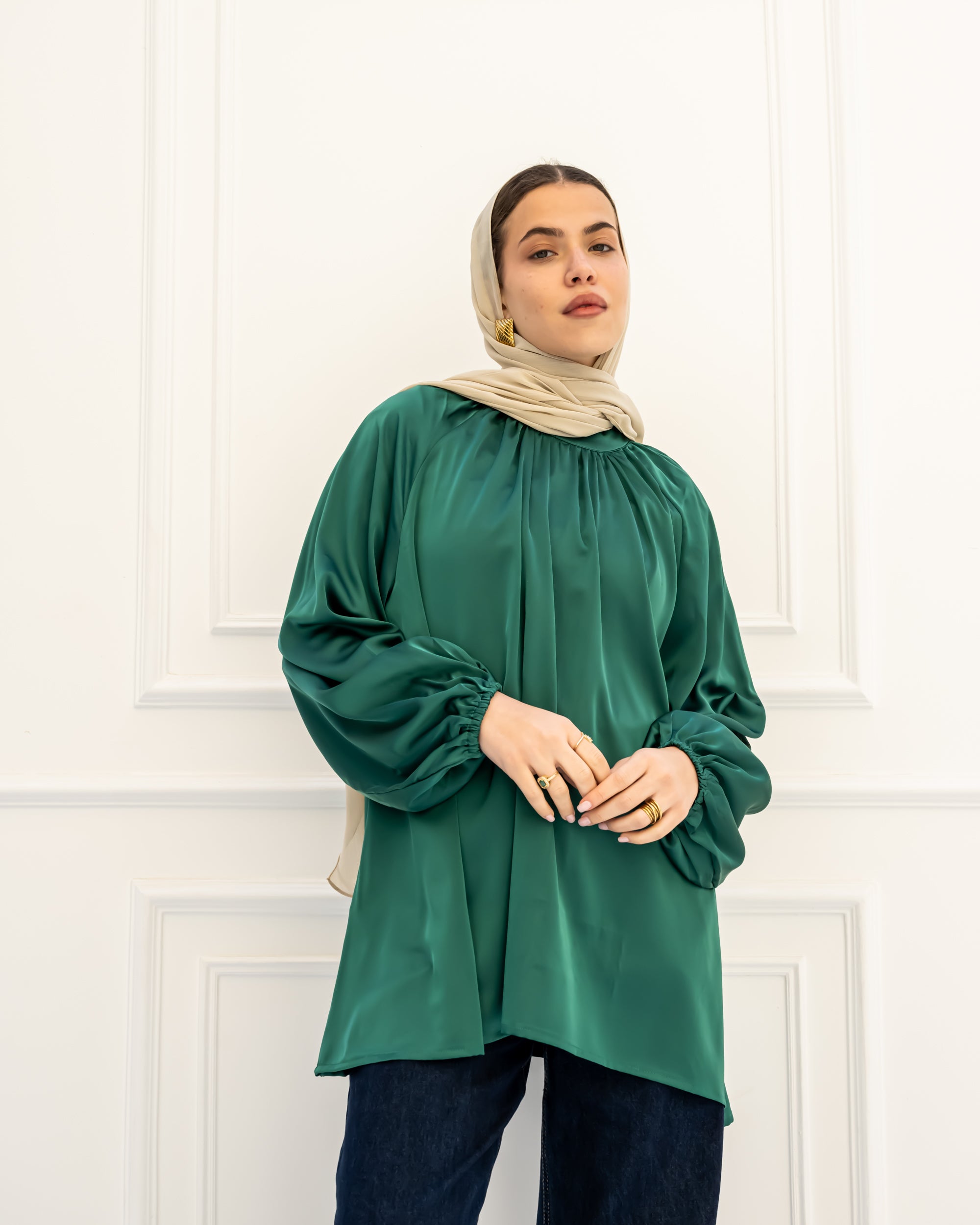 OVERSIZED SATIN BLOUSE -GREEN