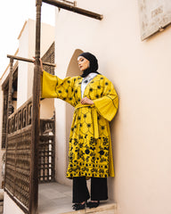 EMBROIDERED LINEN KAFTAN-MUSTARD