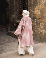 STRIPED LINEN CARDIGAN-MAROON