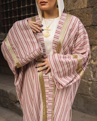 STRIPED LINEN CARDIGAN-MAROON