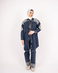 EMBROIDERED DENIM LONG OVERSHIRT -BLUE BLACK