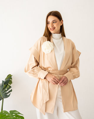 SATIN CARDIGAN WITH FLOWER -SIMON