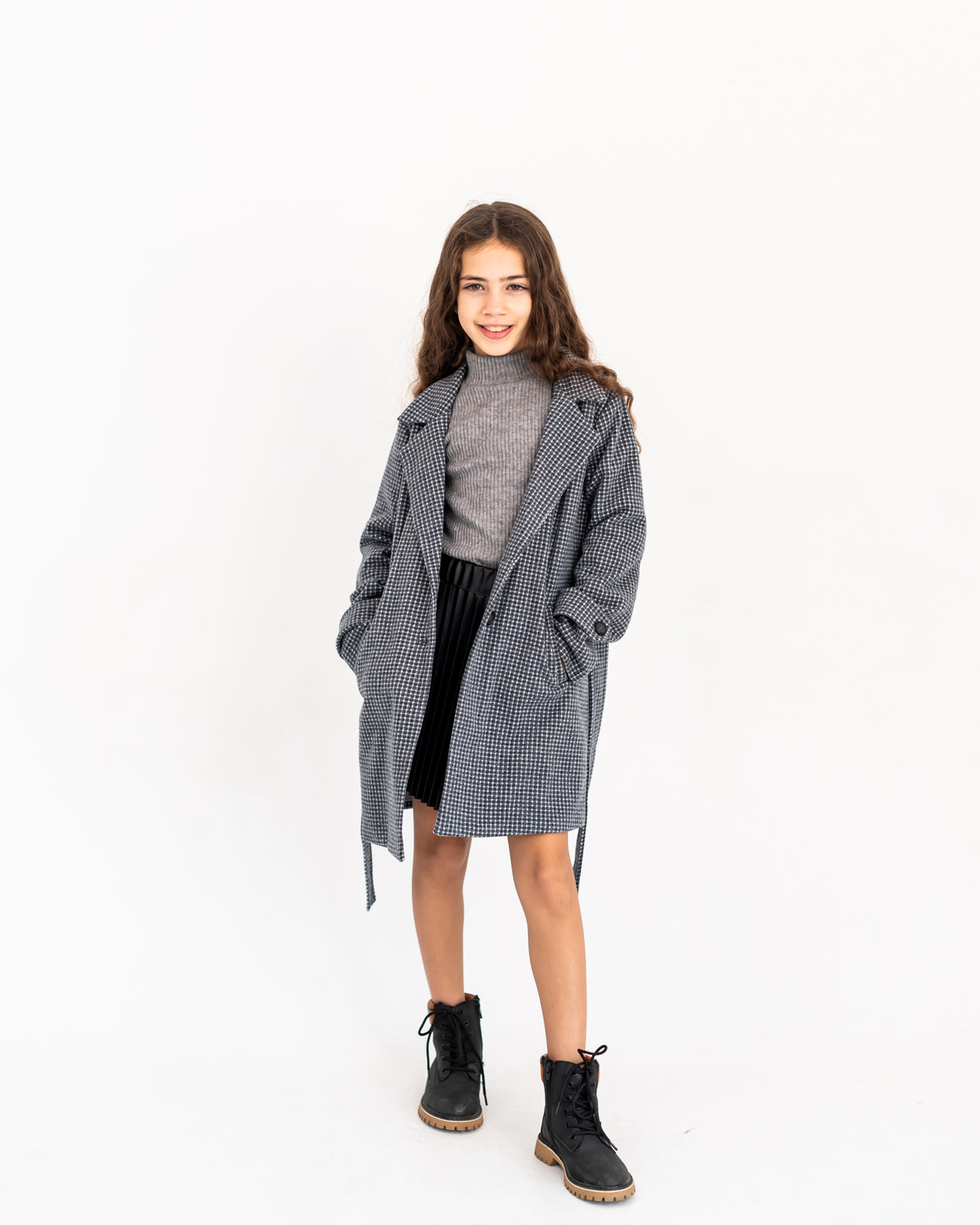 DOTTED TRENCH COAT -GRAY