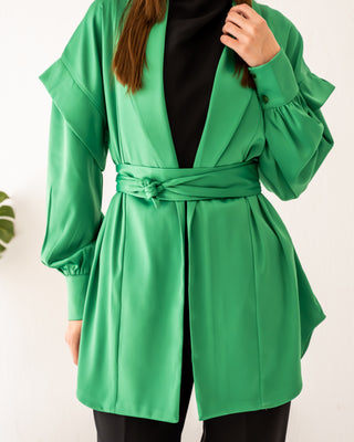 SATIN CARDIGAN WITH FLOWER -GREEN