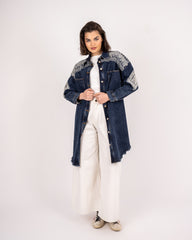 EMBROIDERED DENIM LONG OVERSHIRT -BLUE BLACK