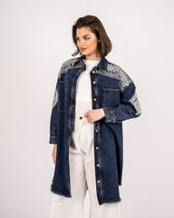 EMBROIDERED DENIM LONG OVERSHIRT -BLUE BLACK