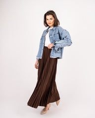 Plisse Skirt Crepe-BROWN