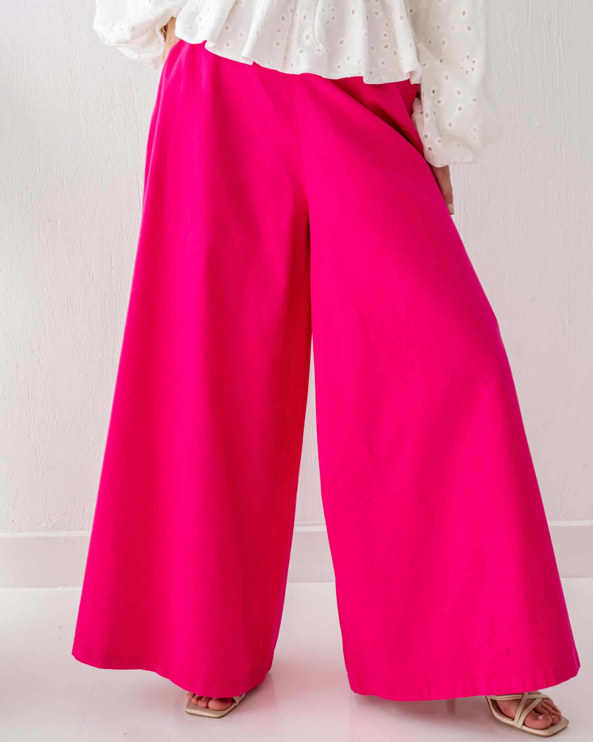 GABARDINE WIDE LEG PANTS-FOSHIA