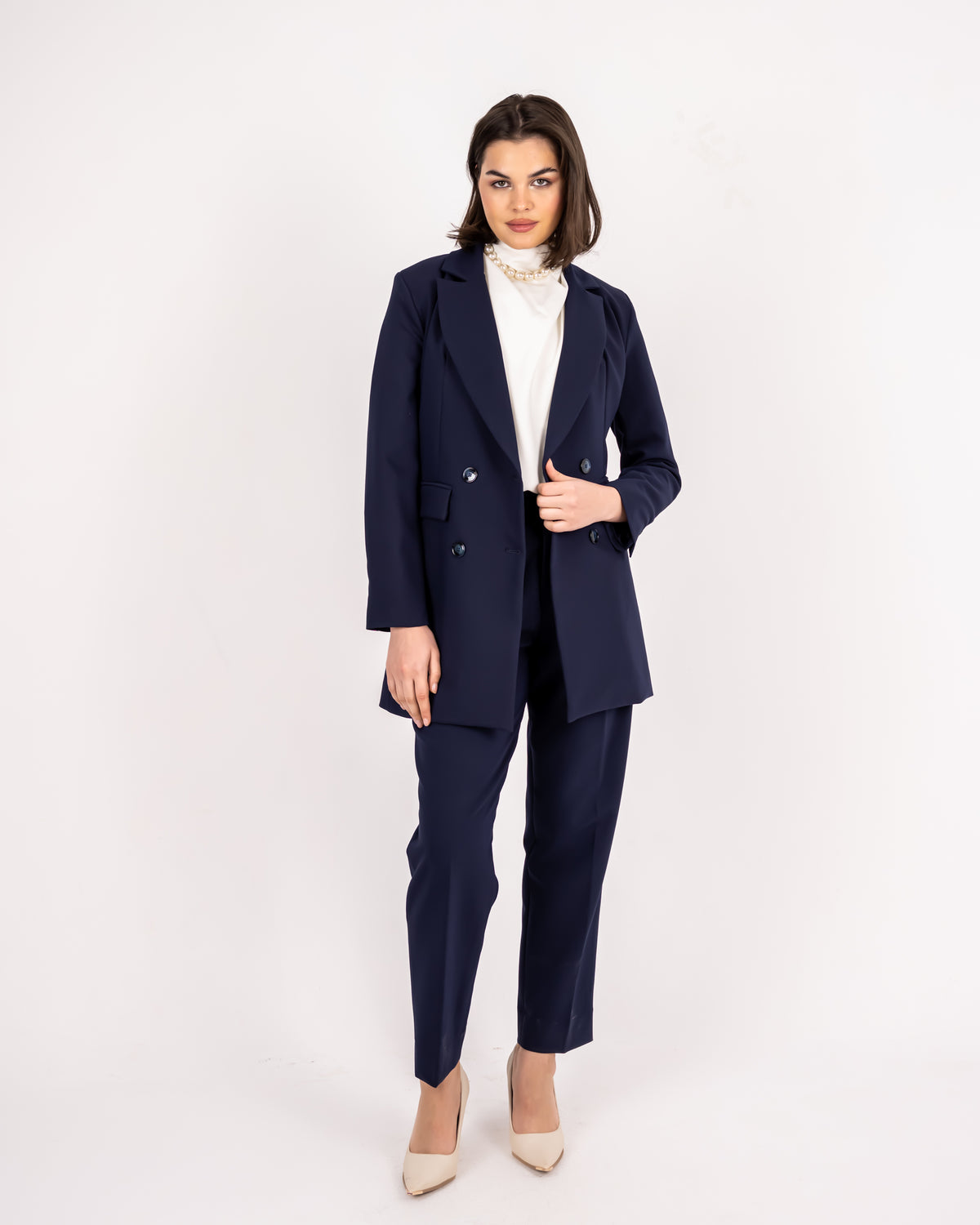 LONG FORMAL BLAZER -BLUE BLACK