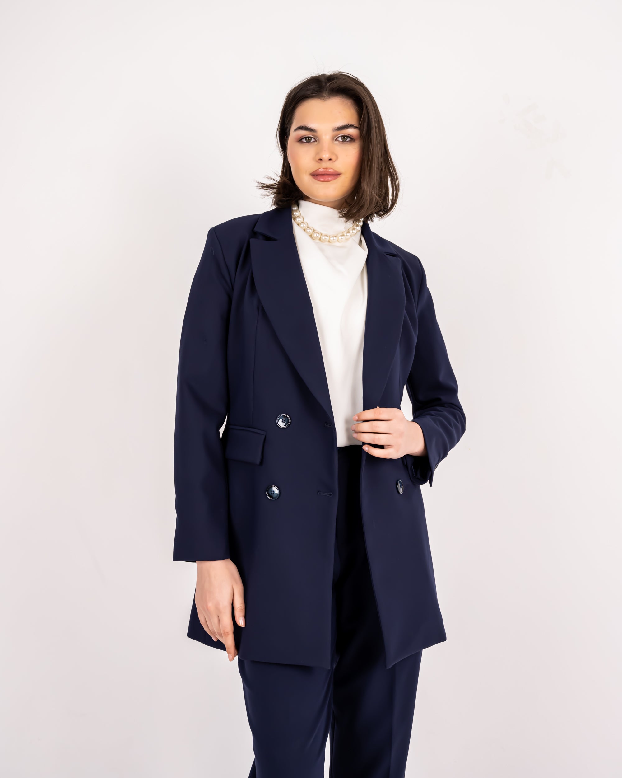 LONG FORMAL BLAZER -BLUE BLACK