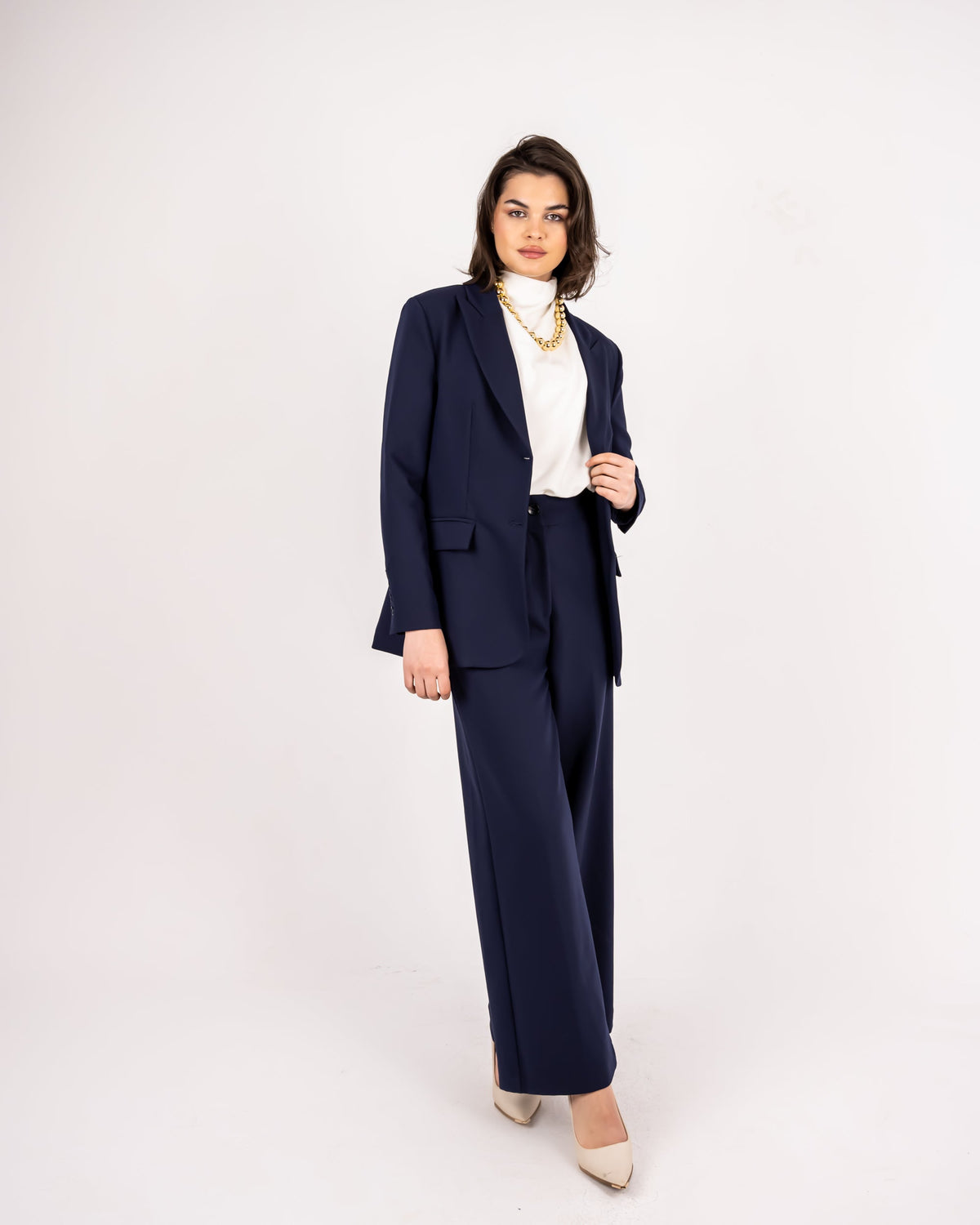 FORMAL WIDE LEG TROUSERS-BLUE BLACK