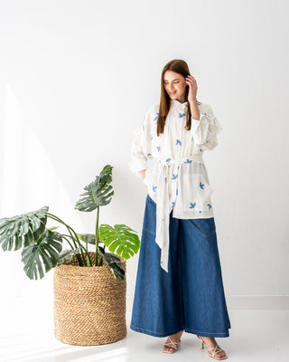 WIDE LEG TROUSERS WITH LONG POCKETS -BLUE