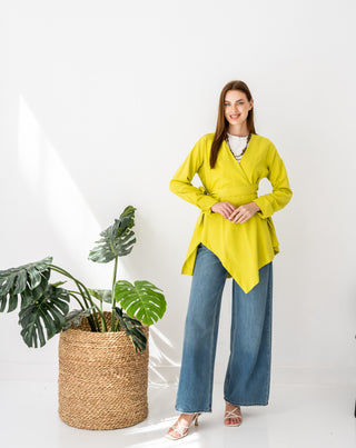 HIGH LOW LINEN BLOUSE-LEMON