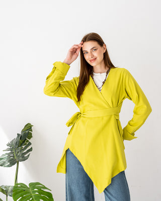 HIGH LOW LINEN BLOUSE-LEMON